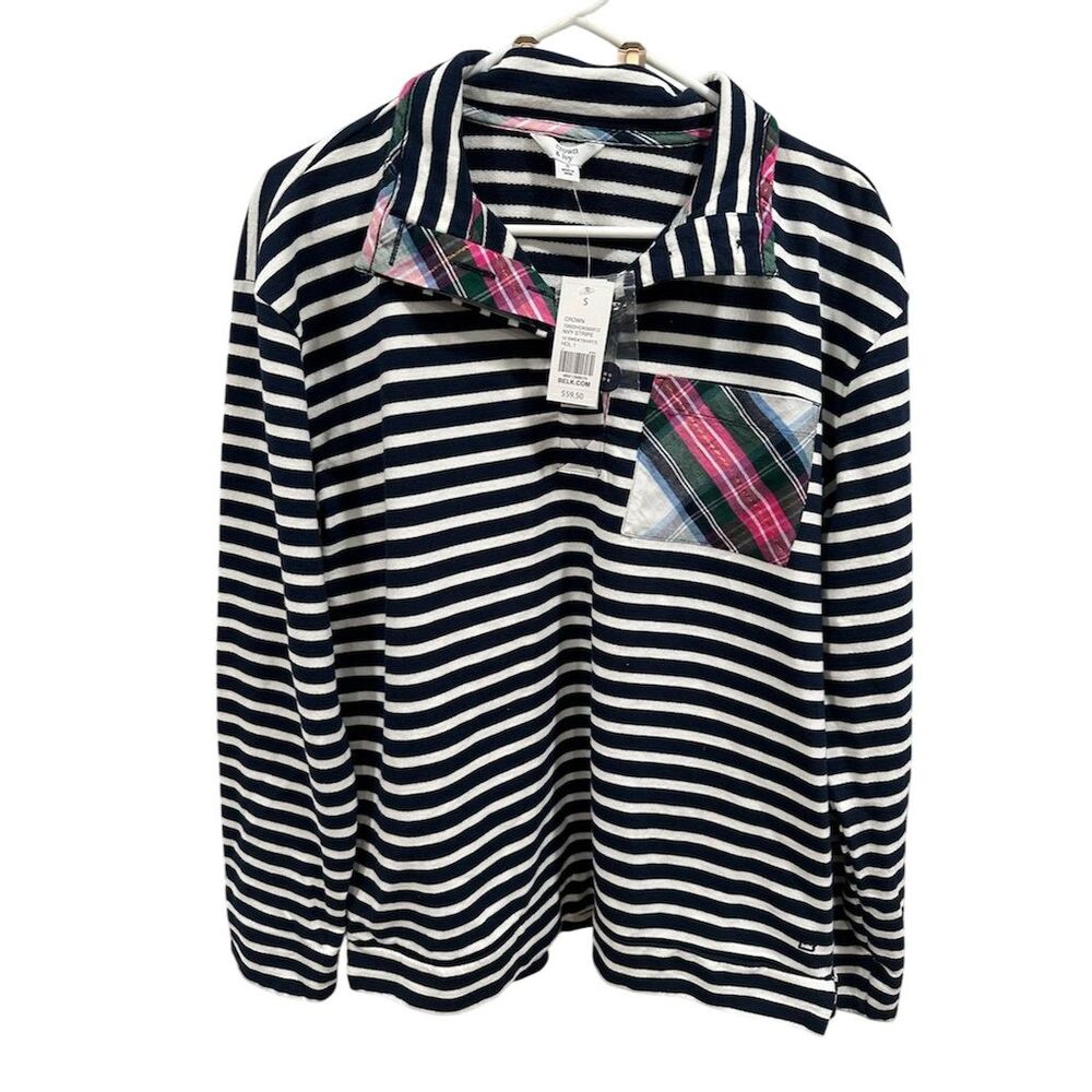 NWT‎ Crown & Ivy Women's S Blue Striped Long Sleeve Pullover Sweatshirt